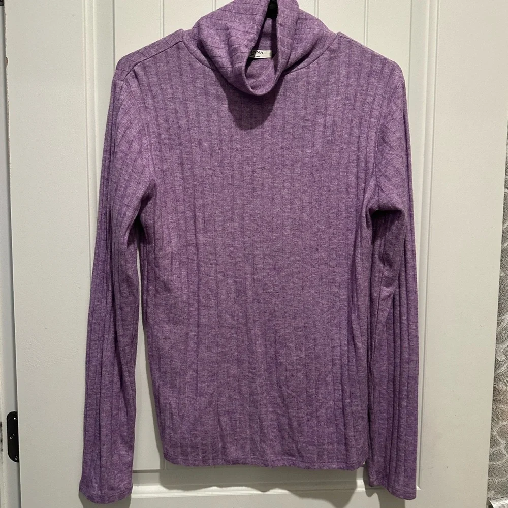Zenana Outfitters Purple Cowl Neck Sweater with Textured Knit - Picture 1 of 3